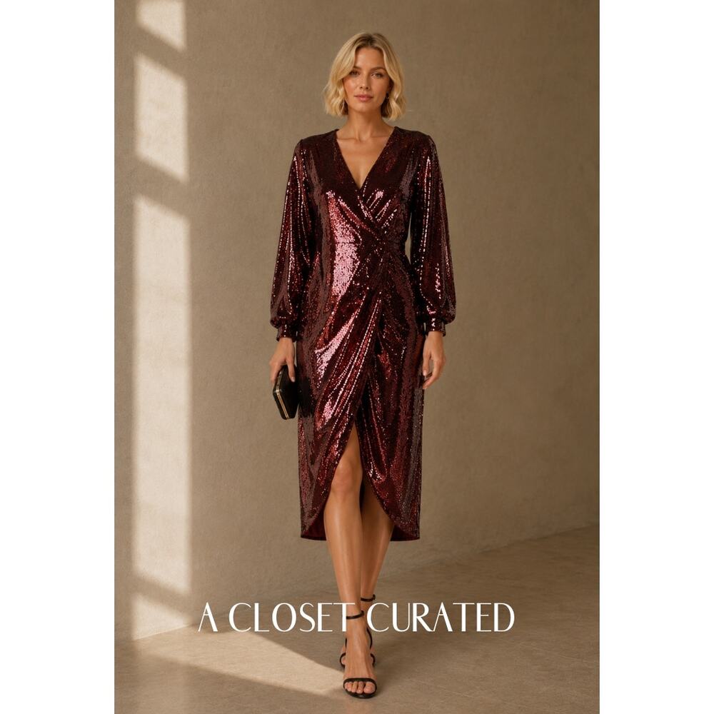 Ted Baker Emaleee Sequin Midi Dress 0 Brown NEW